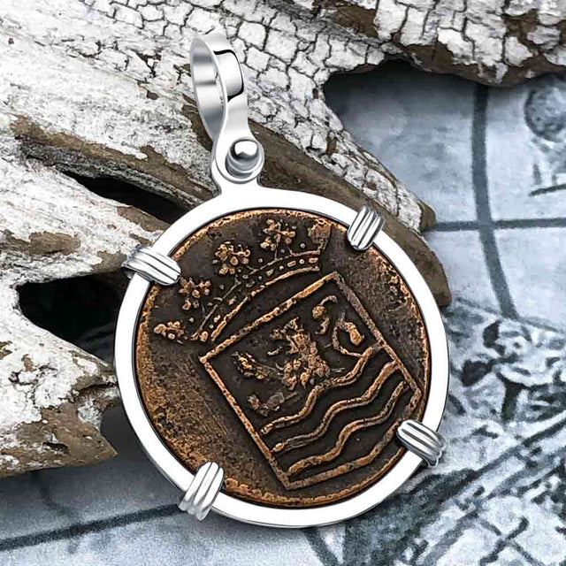 VOC - Dutch East India Company Shipwreck -1748 1 Duit Sterling Silver Pendant