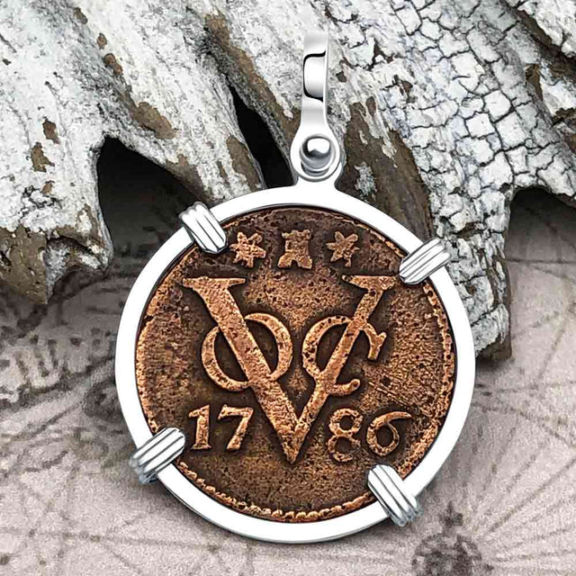 VOC - Dutch East India Company Shipwreck -1786 1 Duit Sterling Silver Pendant