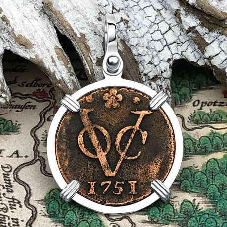 VOC - Dutch East India Company Shipwreck -1751 1 Duit Sterling Silver Pendant
