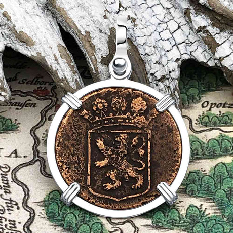 VOC - Dutch East India Company Shipwreck -1751 1 Duit Sterling Silver Pendant