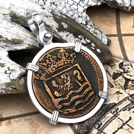 VOC - Dutch East India Company Shipwreck -1735 1 Duit Sterling Silver Pendant