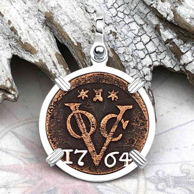 VOC - Dutch East India Company Shipwreck -1764 1 Duit Sterling Silver Pendant