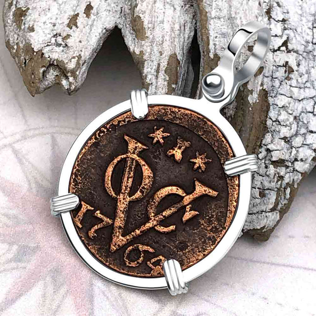 VOC - Dutch East India Company Shipwreck -1764 1 Duit Sterling Silver Pendant