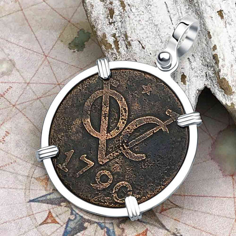 VOC - Dutch East India Company Shipwreck 1790 LARGE 2 Duit Sterling Silver Pendant