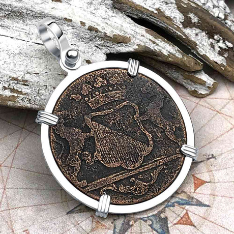 VOC - Dutch East India Company Shipwreck 1790 LARGE 2 Duit Sterling Silver Pendant