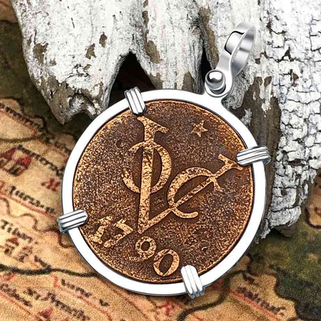 VOC - Dutch East India Company Shipwreck 1790 LARGE 2 Duit Sterling Silver Pendant