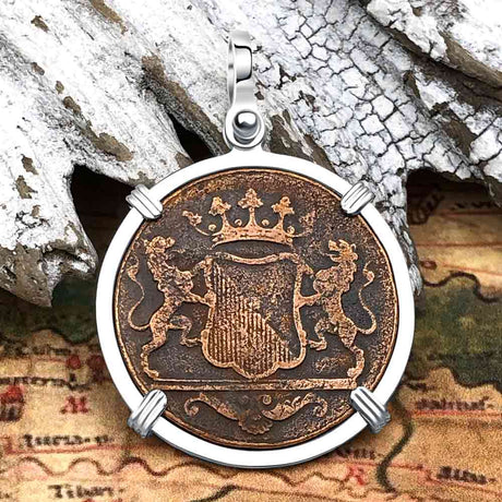 VOC - Dutch East India Company Shipwreck 1790 LARGE 2 Duit Sterling Silver Pendant