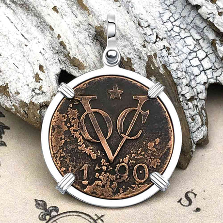 VOC - Dutch East India Company Shipwreck 1790 LARGE 2 Duit Sterling Silver Pendant