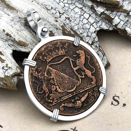 VOC - Dutch East India Company Shipwreck 1790 LARGE 2 Duit Sterling Silver Pendant