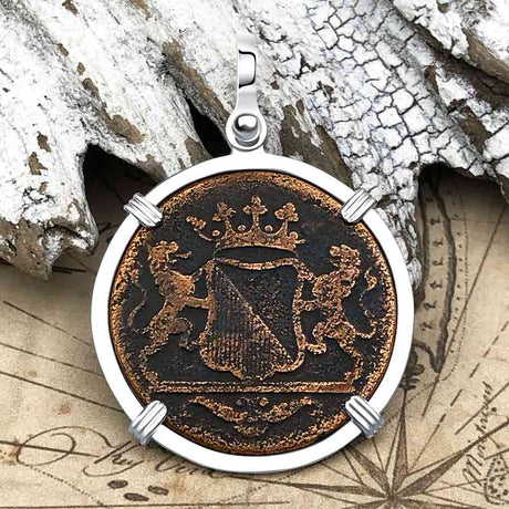 VOC - Dutch East India Company Shipwreck 1790 LARGE 2 Duit Sterling Silver Pendant