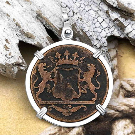 VOC - Dutch East India Company Shipwreck 1790 LARGE 2 Duit Sterling Silver Pendant