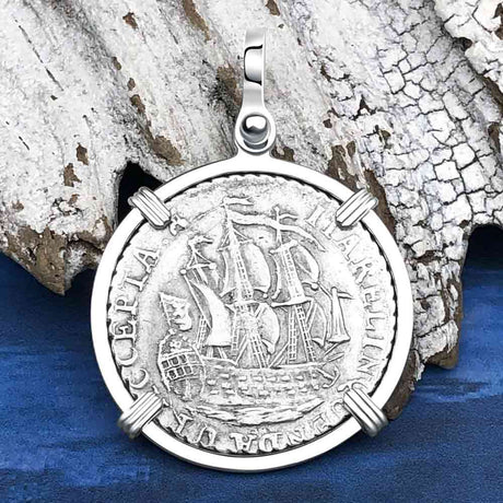 Dutch East India Company 1791 Silver 6 Stuiver Ship Shilling "I Struggle and Survive" Sterling Silver Pendant