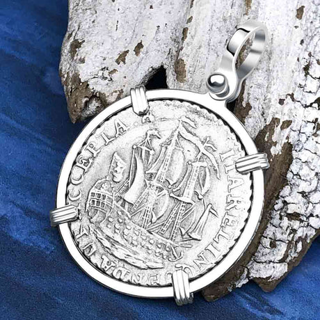 Dutch East India Company 1791 Silver 6 Stuiver Ship Shilling "I Struggle and Survive" Sterling Silver Pendant