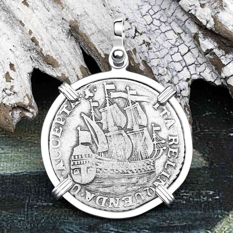 Dutch East India Company 1762 Silver 6 Stuiver Ship Shilling "I Struggle and Survive" Sterling Silver Pendant