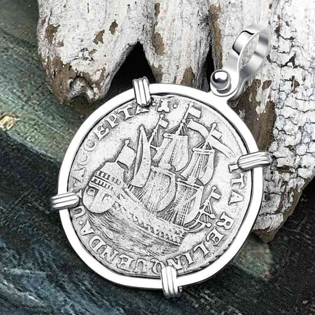 Dutch East India Company 1762 Silver 6 Stuiver Ship Shilling "I Struggle and Survive" Sterling Silver Pendant