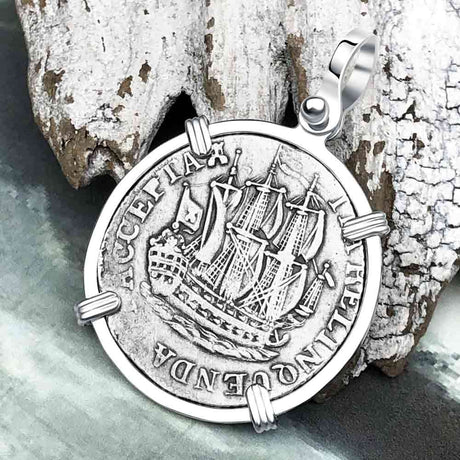 Dutch East India Company 1768 Silver 6 Stuiver Ship Shilling "I Struggle and Survive" Sterling Silver Pendant