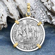 Dutch East India Company 1791 Silver 6 Stuiver Ship Shilling "I Struggle and Survive" 14K Gold & Sterling Silver Pendant 