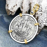Dutch East India Company 1791 Silver 6 Stuiver Ship Shilling "I Struggle and Survive" 14K Gold & Sterling Silver Pendant