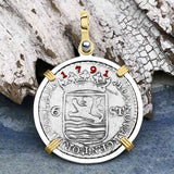 Dutch East India Company 1791 Silver 6 Stuiver Ship Shilling "I Struggle and Survive" 14K Gold & Sterling Silver Pendant