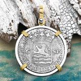 Dutch East India Company 1791 Silver 6 Stuiver Ship Shilling "I Struggle and Survive" 14K Gold & Sterling Silver Pendant