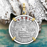 Dutch East India Company 1791 Silver 6 Stuiver Ship Shilling "I Struggle and Survive" 14K Gold & Sterling Silver Pendant