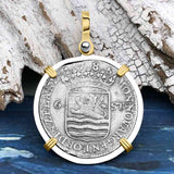 Dutch East India Company 1785 Silver 6 Stuiver Ship Shilling "I Struggle and Survive" 14K Gold & Sterling Silver Pendant