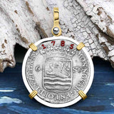 Dutch East India Company 1785 Silver 6 Stuiver Ship Shilling "I Struggle and Survive" 14K Gold & Sterling Silver Pendant