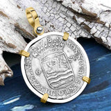 Dutch East India Company 1785 Silver 6 Stuiver Ship Shilling "I Struggle and Survive" 14K Gold & Sterling Silver Pendant