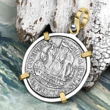 Dutch East India Company 1785 Silver 6 Stuiver Ship Shilling "I Struggle and Survive" 14K Gold & Sterling Silver Pendant