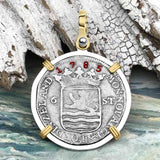 Dutch East India Company 1785 Silver 6 Stuiver Ship Shilling "I Struggle and Survive" 14K Gold & Sterling Silver Pendant
