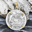 Dutch East India Company 1753 Silver 6 Stuiver Ship Shilling "I Struggle and Survive" 14K Gold & Sterling Silver Pendant