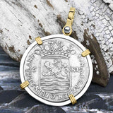 Dutch East India Company 1753 Silver 6 Stuiver Ship Shilling "I Struggle and Survive" 14K Gold & Sterling Silver Pendant