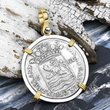 Dutch East India Company 1753 Silver 6 Stuiver Ship Shilling "I Struggle and Survive" 14K Gold & Sterling Silver Pendant