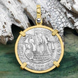 Dutch East India Company 1791 Silver 6 Stuiver Ship Shilling "I Struggle and Survive" 14K Gold Pendant
