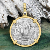 Dutch East India Company 1791 Silver 6 Stuiver Ship Shilling "I Struggle and Survive" 14K Gold Pendant