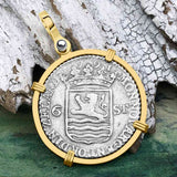 Dutch East India Company 1791 Silver 6 Stuiver Ship Shilling "I Struggle and Survive" 14K Gold Pendant