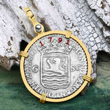 Dutch East India Company 1791 Silver 6 Stuiver Ship Shilling "I Struggle and Survive" 14K Gold Pendant