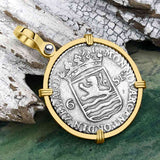 Dutch East India Company 1791 Silver 6 Stuiver Ship Shilling "I Struggle and Survive" 14K Gold Pendant