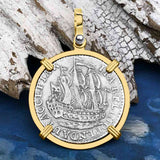 Dutch East India Company 1773 Silver 6 Stuiver Ship Shilling "I Struggle and Survive" 14K Gold Pendant