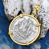Dutch East India Company 1773 Silver 6 Stuiver Ship Shilling "I Struggle and Survive" 14K Gold Pendant