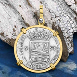 Dutch East India Company 1773 Silver 6 Stuiver Ship Shilling "I Struggle and Survive" 14K Gold Pendant