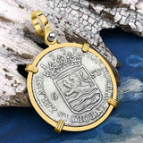 Dutch East India Company 1773 Silver 6 Stuiver Ship Shilling "I Struggle and Survive" 14K Gold Pendant