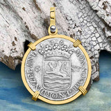 Dutch East India Company 1769 Silver 6 Stuiver Ship Shilling "I Struggle and Survive" 14K Gold Pendant