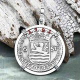 Dutch East India Company 1791 Silver 6 Stuiver Ship Shilling "I Struggle and Survive" 14K White Gold Pendant