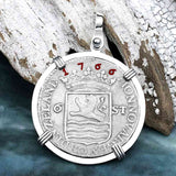 Dutch East India Company 1766 Silver 6 Stuiver Ship Shilling "I Struggle and Survive" 14K White Gold Pendant