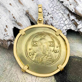 Byzantine Jesus Christ Histamenon Gold Coin Circa 1071 AD 18K Gold Pendant