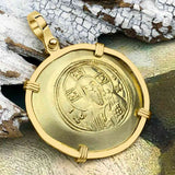 Byzantine Jesus Christ Histamenon Gold Coin Circa 1071 AD 18K Gold Pendant