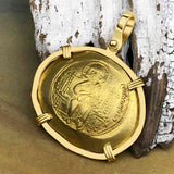 Byzantine Jesus Christ King of Kings Gold Histamenon Nomisma Coin Circa 1059 AD 18K Gold Pendant