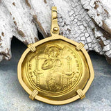 Byzantine Jesus Christ King of Kings 24K Gold Histamenon Nomisma Coin Circa 1059 AD 18K Gold Pendant
