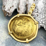 Byzantine Jesus Christ King of Kings 24K Gold Histamenon Nomisma Coin Circa 1059 AD 18K Gold Pendant